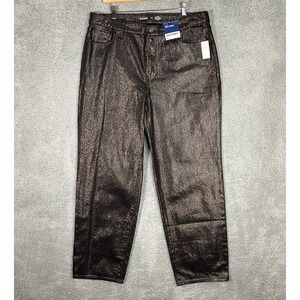 Old Navy High Rise OG Straight Ankle Black Shine Jeans‎ Size 14 Stretch Funky